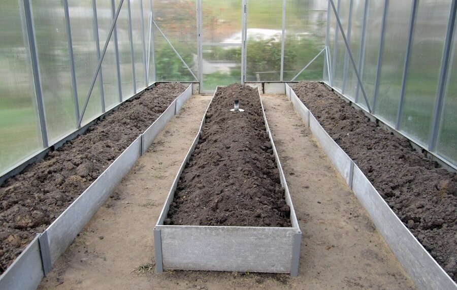 Если на вашем участке в основном чернозем или глинистая почва, то на грядки в теплице имеет смысл добавить немного речного песка